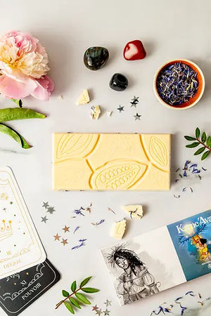 💙 Kame'Ava – Chocolat Blanc Végétal 35%, Douceur Florale de Bleuets