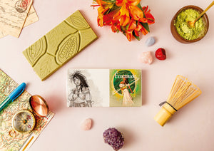 🍵 Tablette Émeraude – Chocolat Blanc Végétal 35% de Cacao, Infusé au Thé Matcha