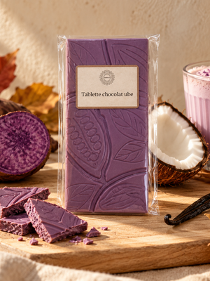 Tablette de chocolat blanc ube latte vegan sans gluten Végéta'Ly
