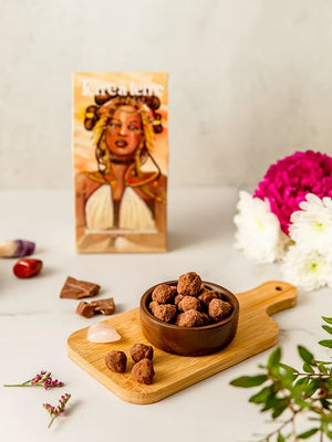 Terre à Terre, noisettes caramelisées enrobées de chocolat fondant et de poudre de cacao, vegan réalisé par Végéta'Ly